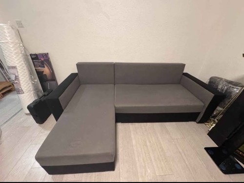 Grey shaped sofa bed - bed, with