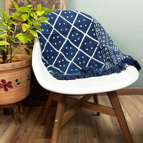 Handmade indigo cotton - handmade, throw