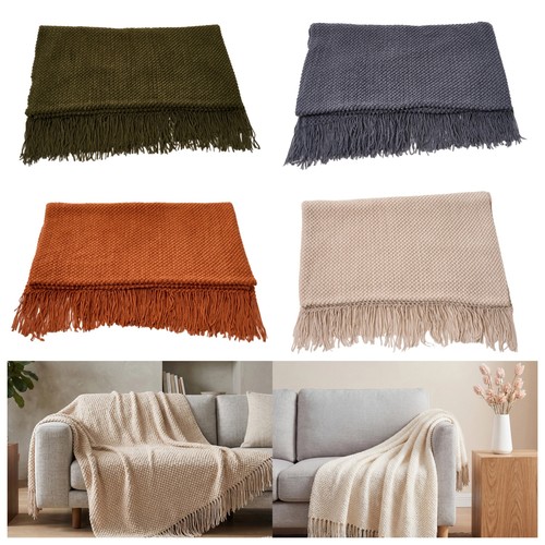 Knitted tassel throw blanket - throw,